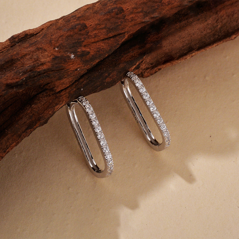 “Pearl Veil” S925 Sterling Silver U-Shaped Zircon Huggie Hoop Earrings