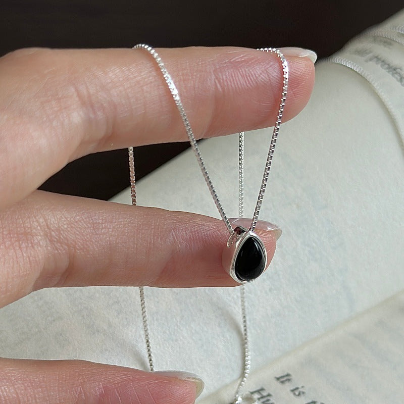 “Crimson Drop” S925 Sterling Silver Minimalist Teardrop Necklace