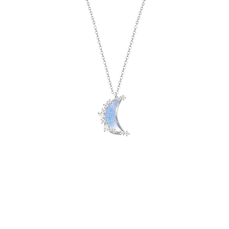 925 Sterling Silver Moon and Star Necklace – Stellar Whisper