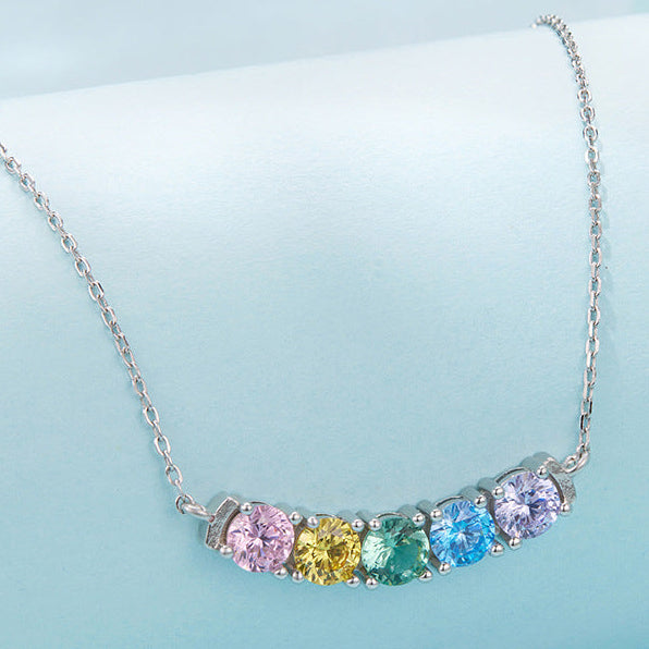 925 Sterling Silver Multicolor Crescent Necklace