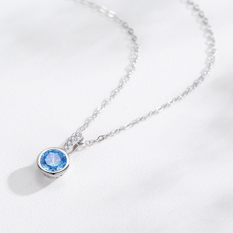 Azure Halo Blue Zircon Necklace and Huggie Earrings Set 925 Sterling Silver
