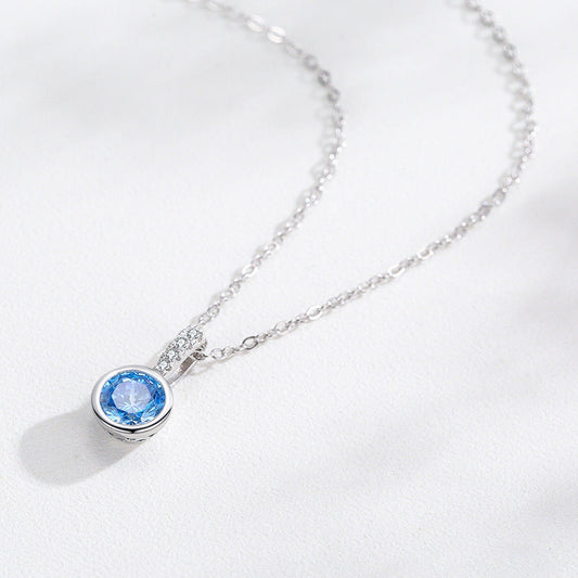 Azure Halo Blue Zircon Necklace and Huggie Earrings Set 925 Sterling Silver