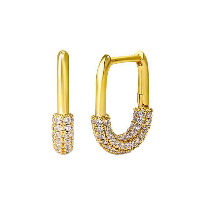 “Double-Sided Radiance” S925 Sterling Silver U-Shaped Zircon Huggie Hoop Earrings
