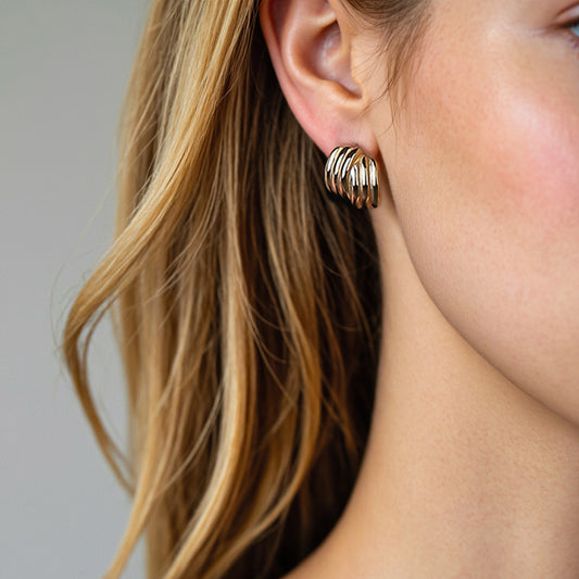 “Triple Stripe Muse” S925 Sterling Silver Three-Layer Crossover Stud Earrings