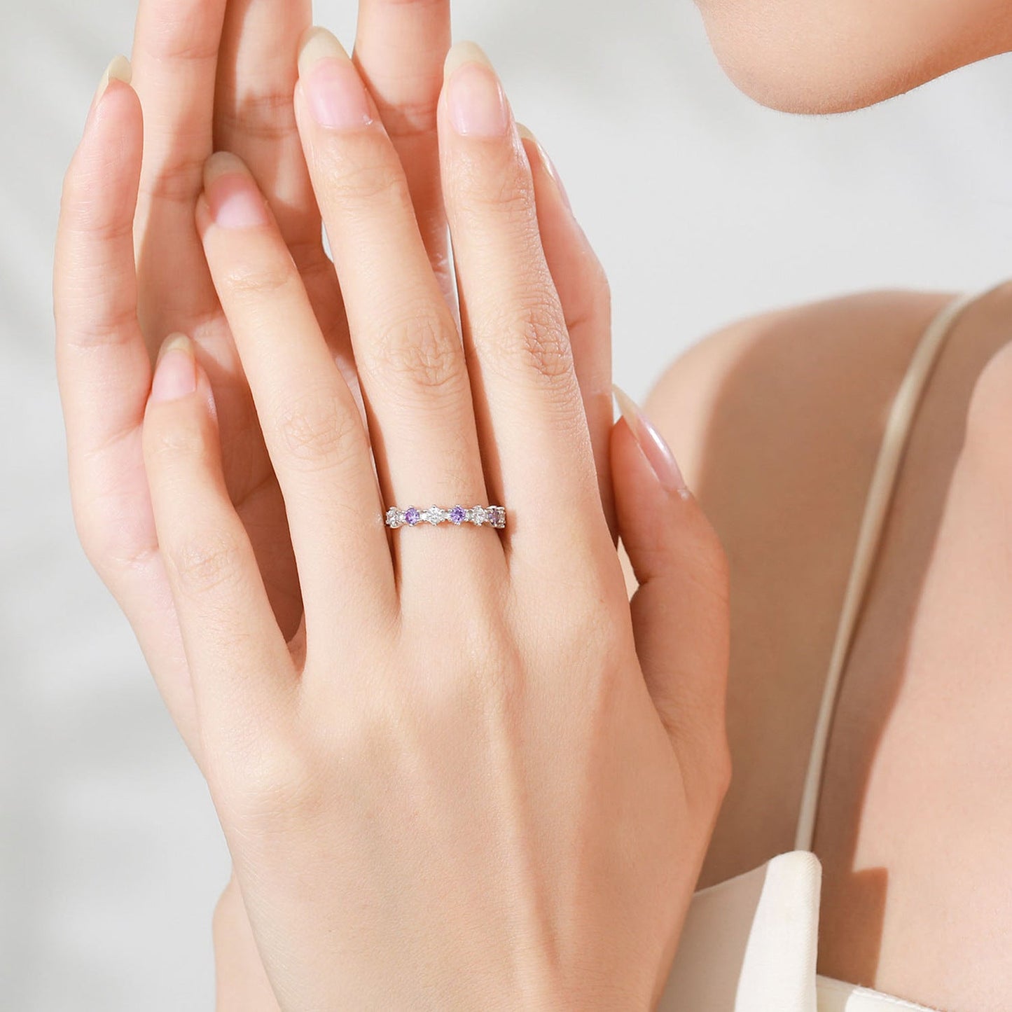 Violet Lumière Alternating Zircon 925 Sterling Silver Band Ring
