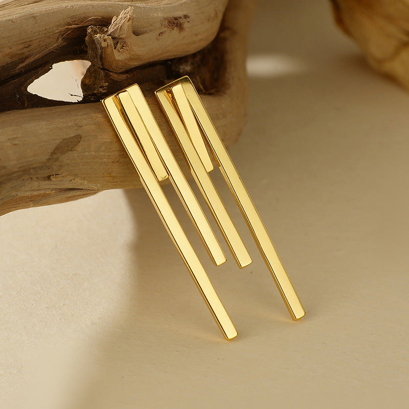 “Tri Line” S925 Sterling Silver Three-Bar Geometric Stud Earrings