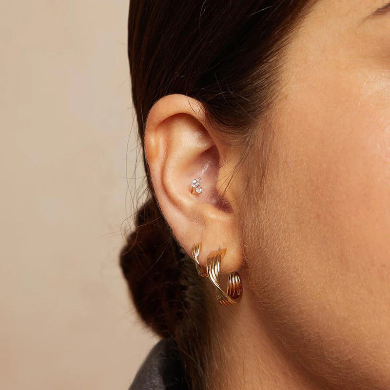 “Quadra Cross” S925 Sterling Silver Four-Line Cross Stud Earrings