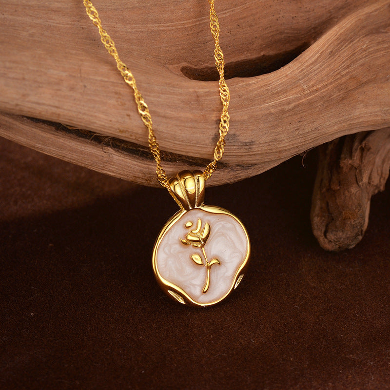 “Rose Bloom” S925 Sterling Silver Enamel Flower Pendant Necklace