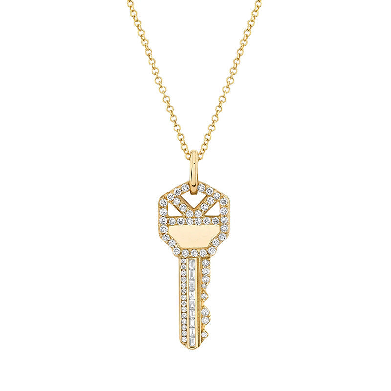 925 Sterling Silver Pavé Key Pendant Necklace