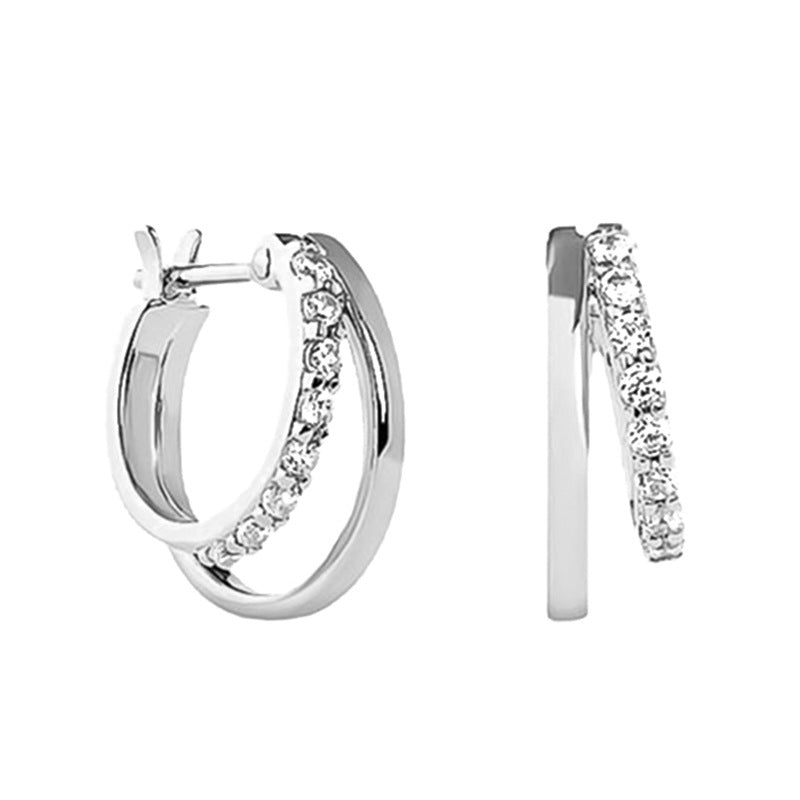 “Double Gleam” S925 Sterling Silver Double-Layer Pavé Hoop Earrings