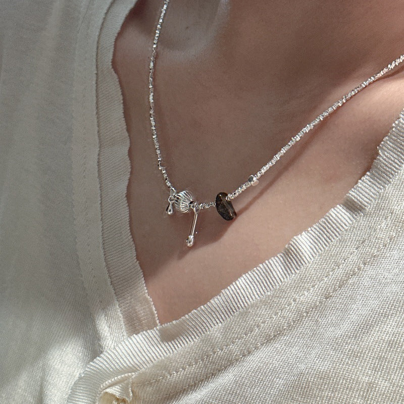 S925 Sterling Silver Silver Glimmer Fragment Chain Necklace Minimalist Stone Pendant