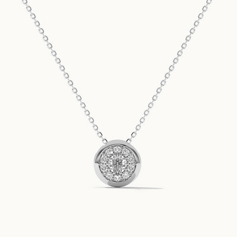 “Circle Lumiere” S925 Sterling Silver Zircon Circle Necklace