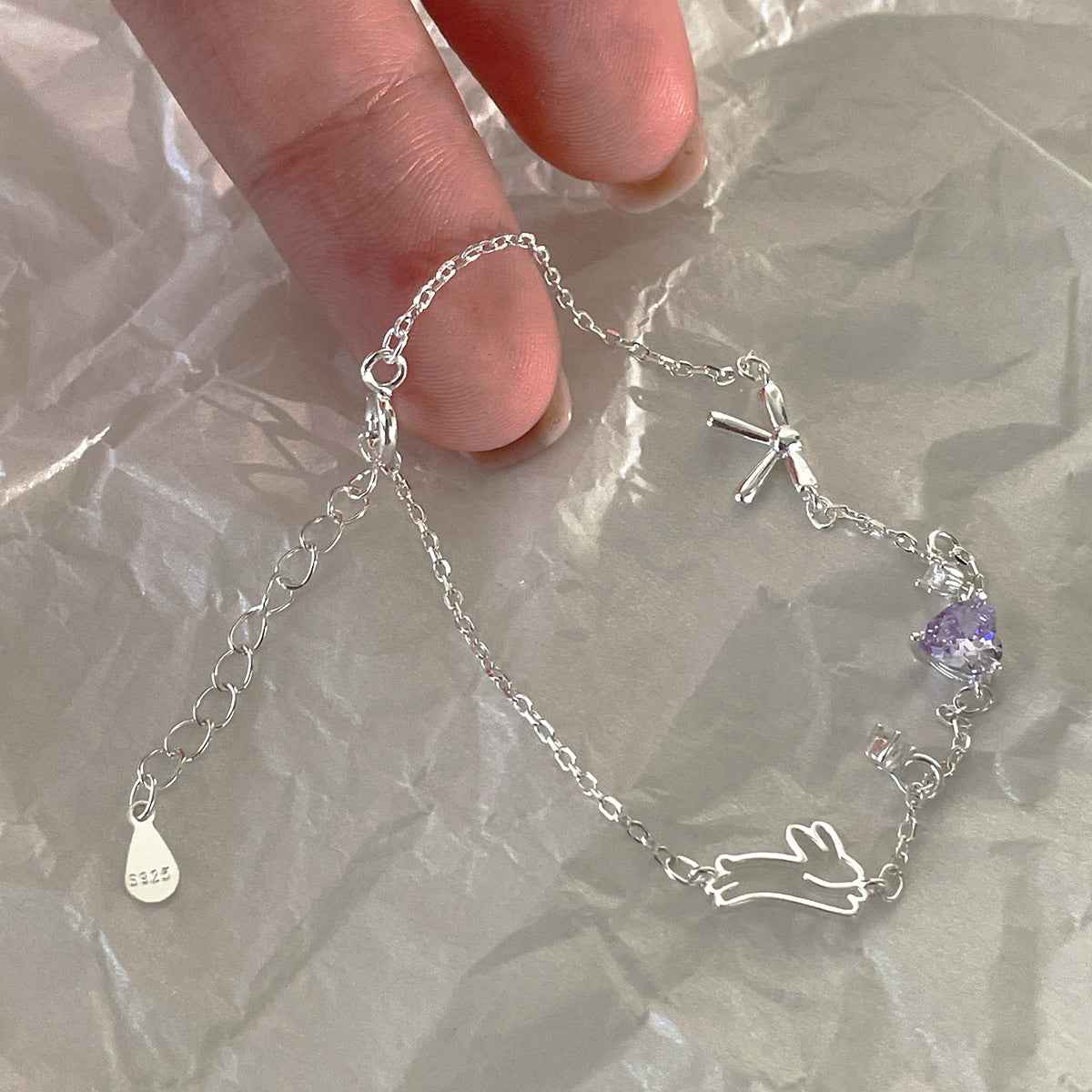 925 Sterling Silver Lavender Zircon Charm Bracelet – Bunny Charm Heart