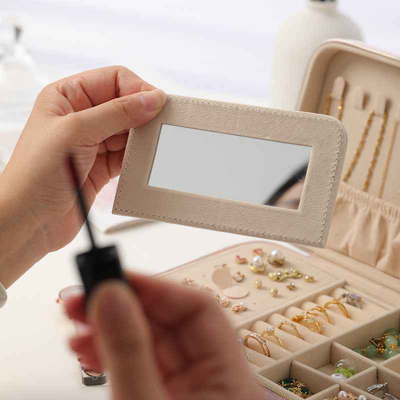 Velvet Jewelry Case with Mirror Travel Jewelry Organizer