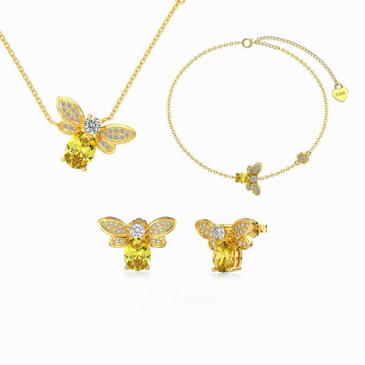 “Firefly Charm” S925 Sterling Silver Zircon Animal Jewelry Set