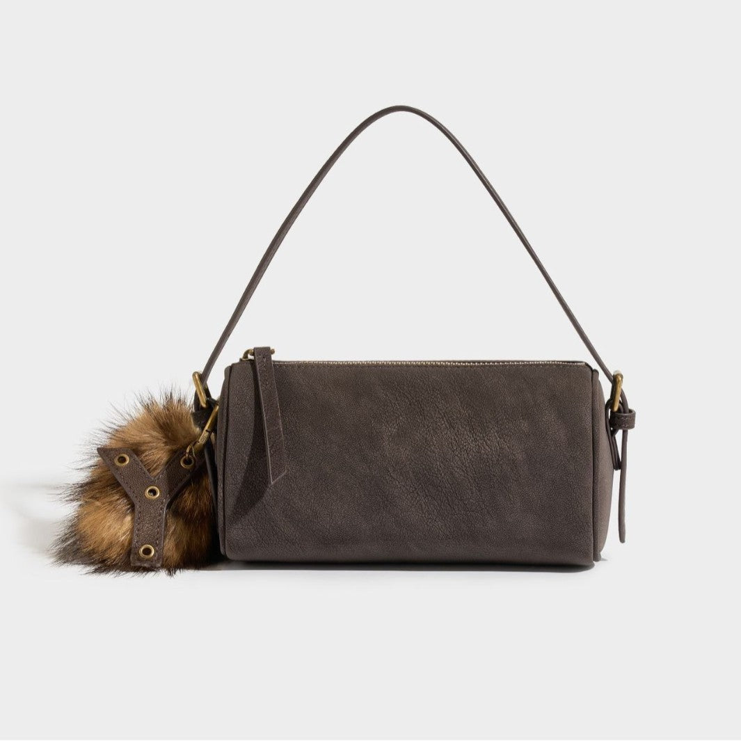 Women's Matte Cowhide Mini Cylinder Bag with Leather Charm