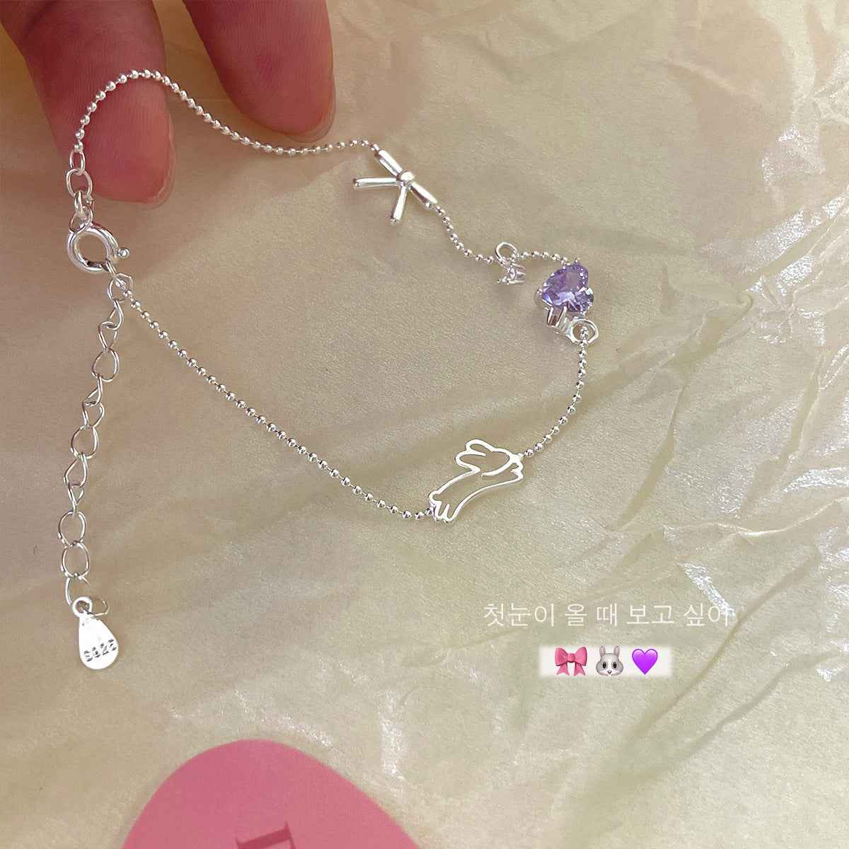 925 Sterling Silver Lavender Zircon Charm Bracelet – Bunny Charm Heart