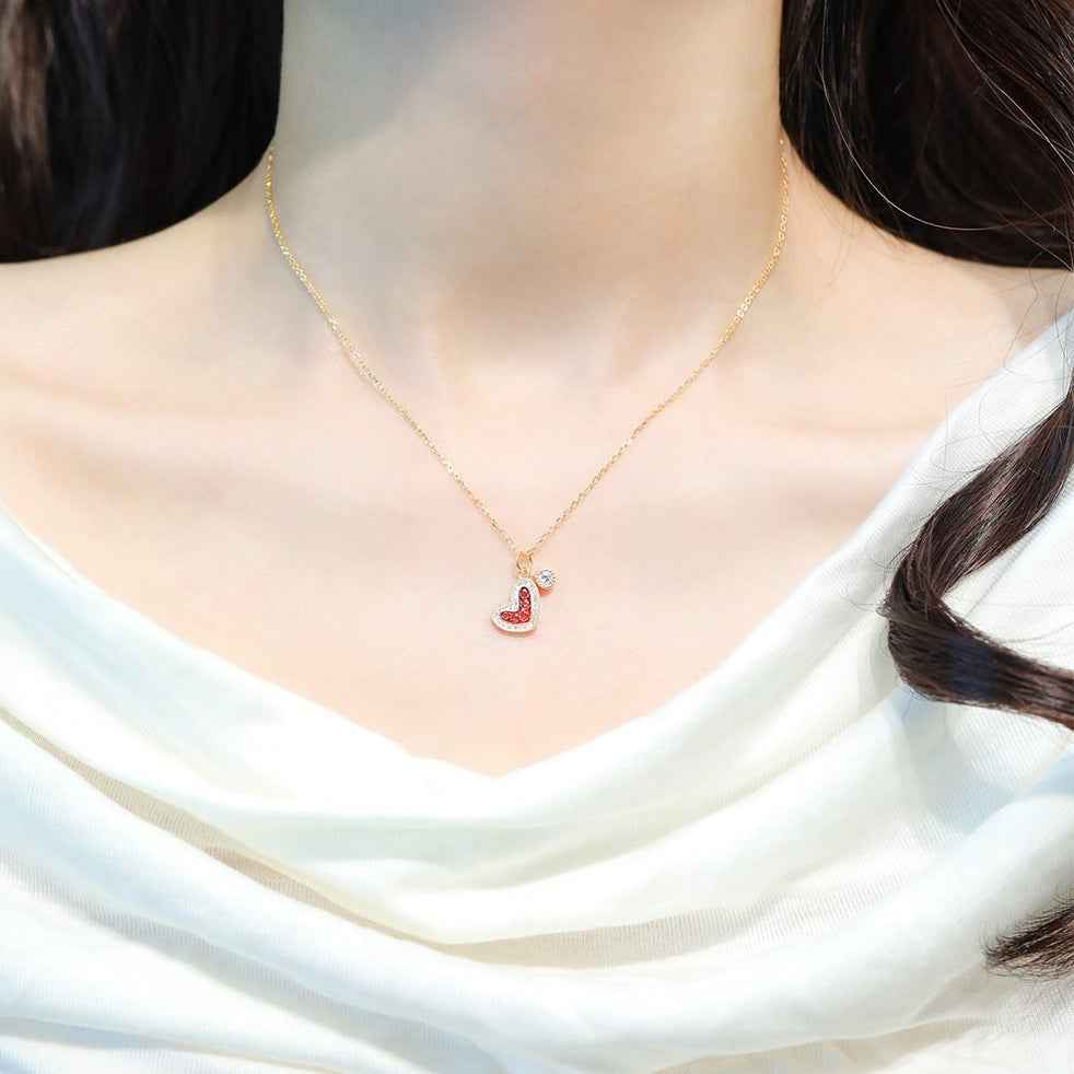Berry Palmier S925 Silver Ruby Heart Jewelry Set Necklace Bracelet Earrings
