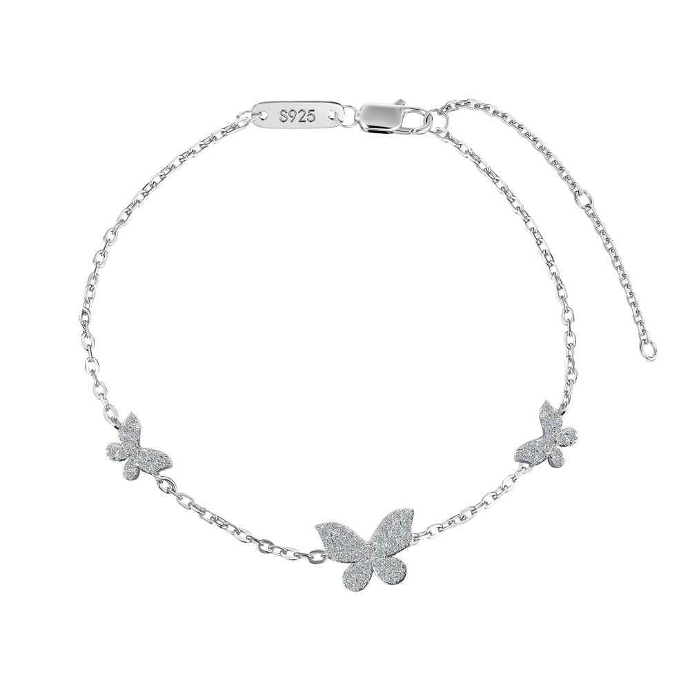 925 Sterling Silver Flutter Shine Butterfly Moissanite Bracelet Adjustable Chain