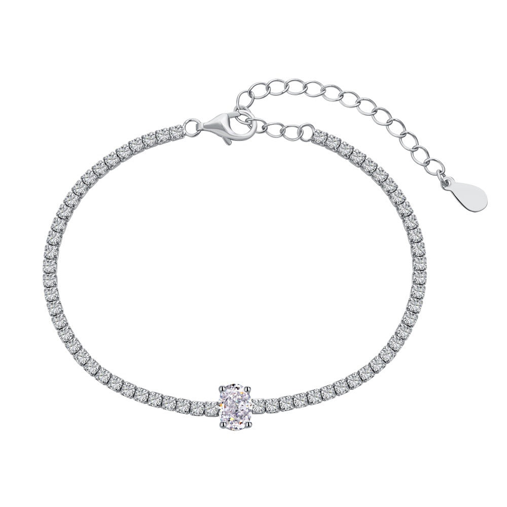 “Heartline Tennis” S925 Sterling Silver Geometric Heart Tennis Bracelet