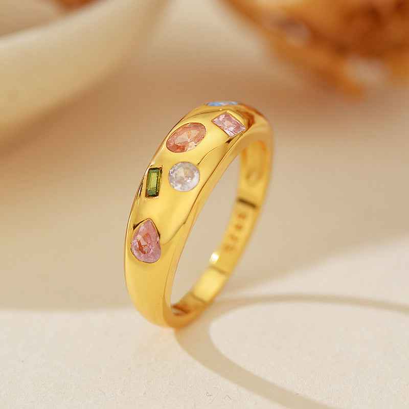 925 Sterling Silver Gem Symphony Multi Color Zircon Ring Gold Platinum Plated