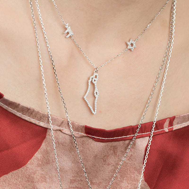 “Stellar Geometry” S925 Sterling Silver Zircon Geometric Star Necklace