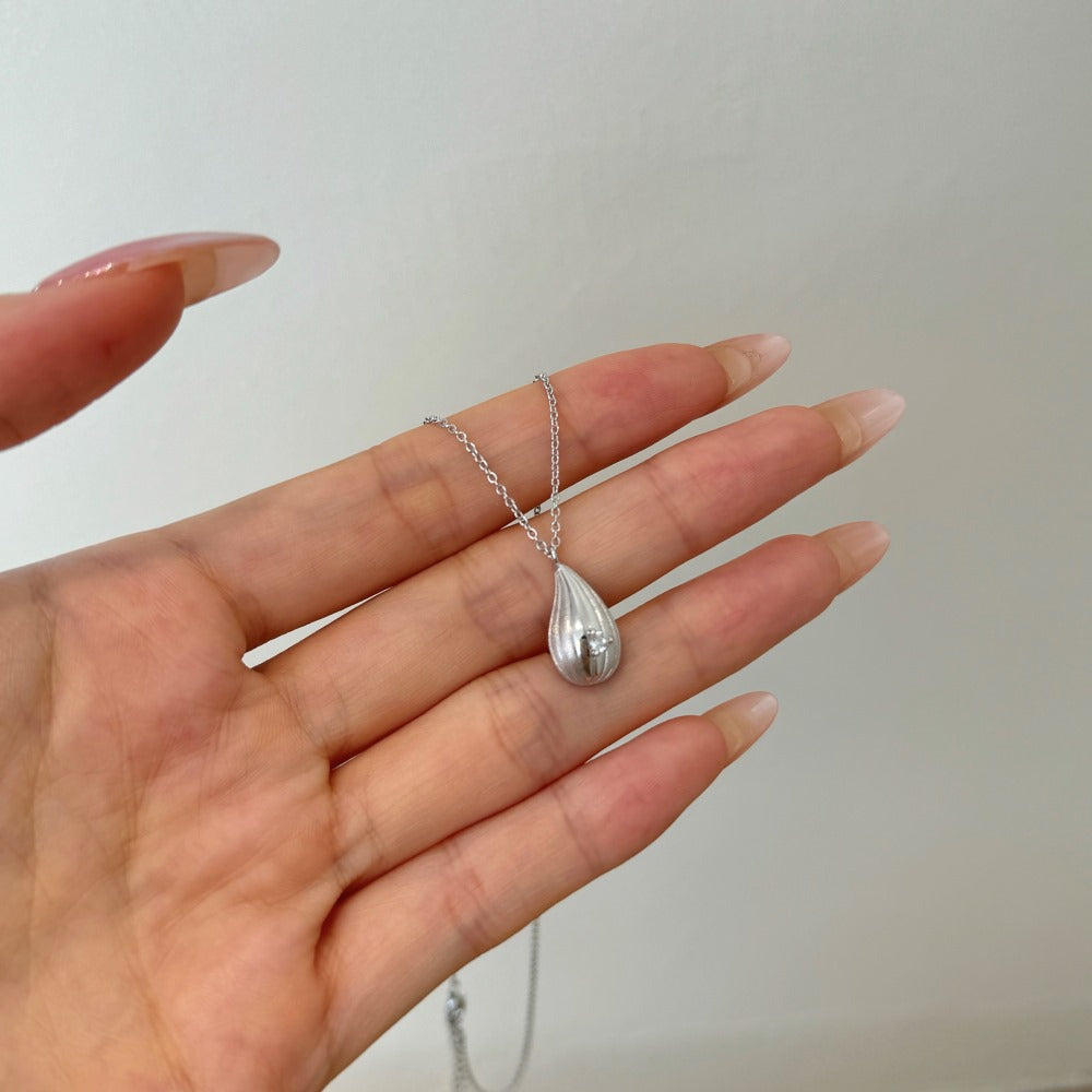 S925 Sterling Silver Pure Drop Necklace Teardrop Brushed CZ Pendant Silver Gold