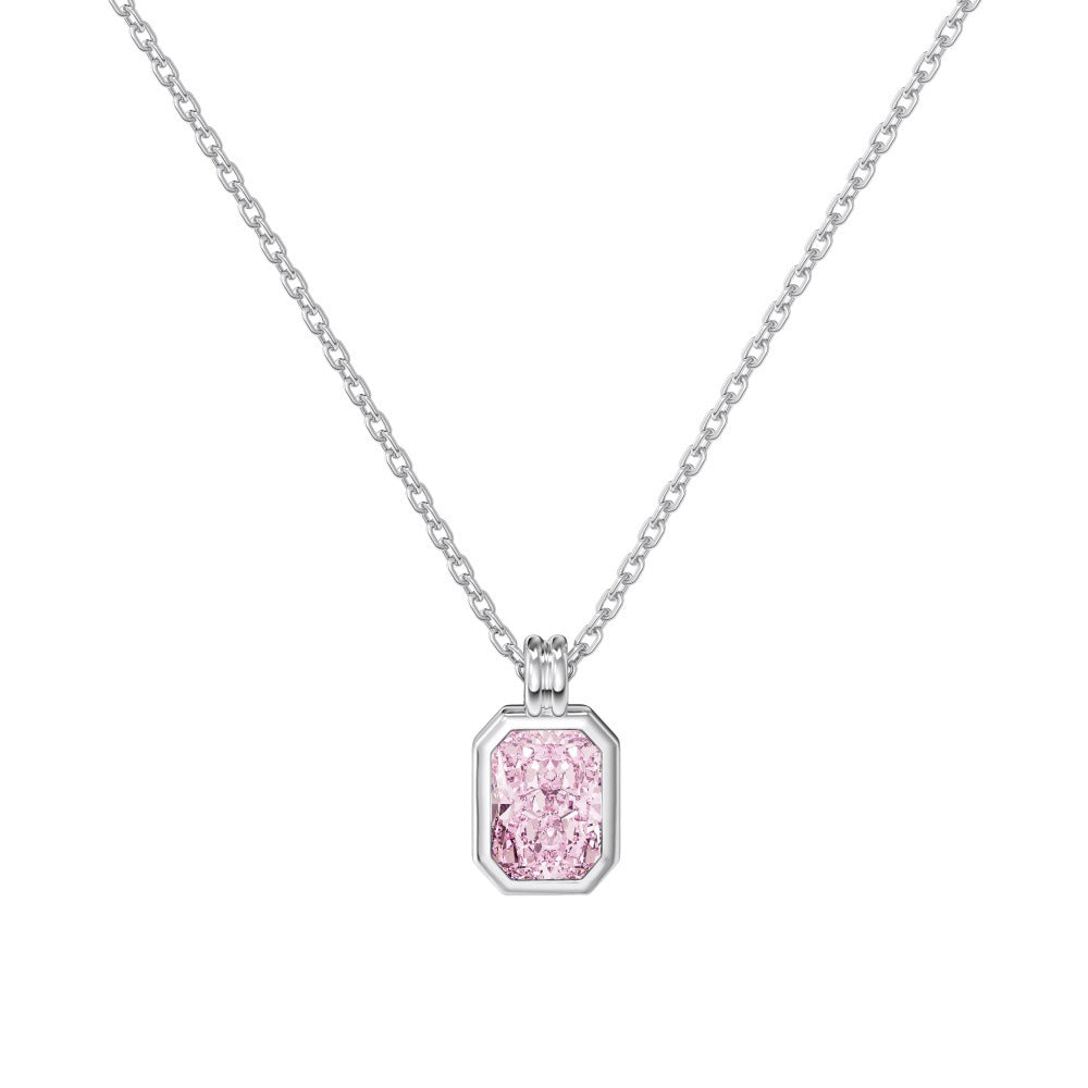 S925 Sterling Silver Sugar Dreams Necklace Ice Flower Square CZ Pendant Pink White
