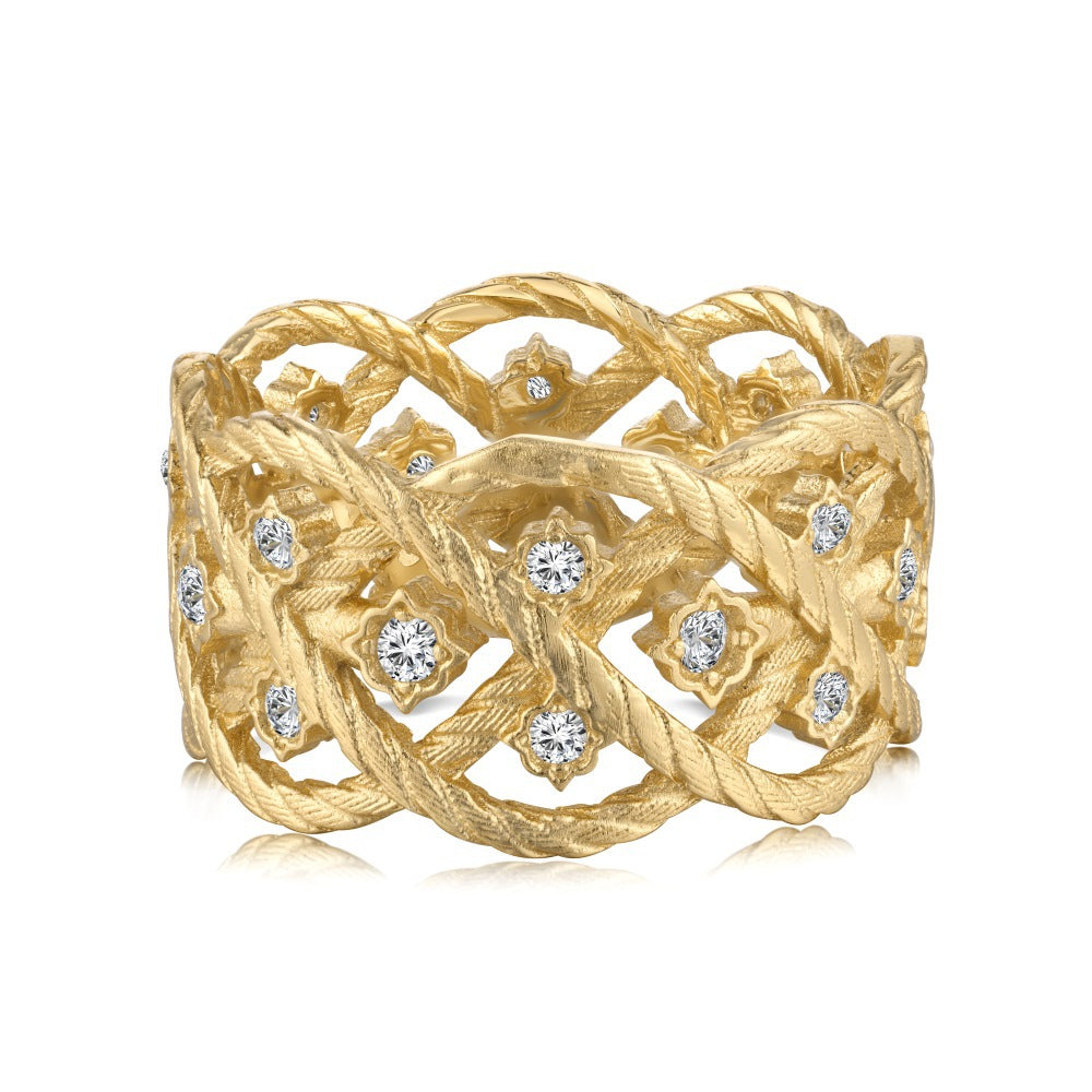 S925 Sterling Silver Gold Plated Cross Hollow CZ Ring Adjustable
