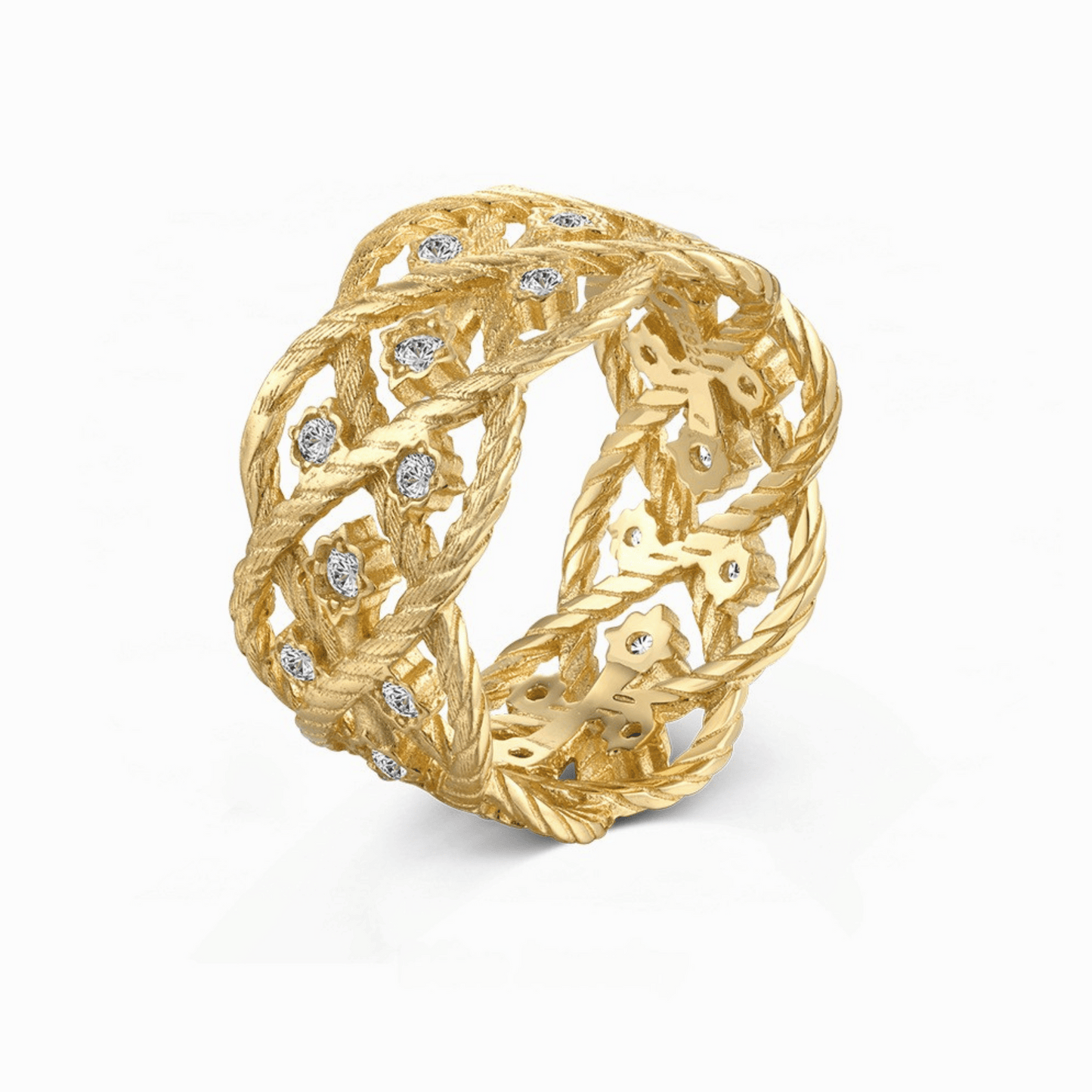 S925 Sterling Silver Gold Plated Cross Hollow CZ Ring Adjustable