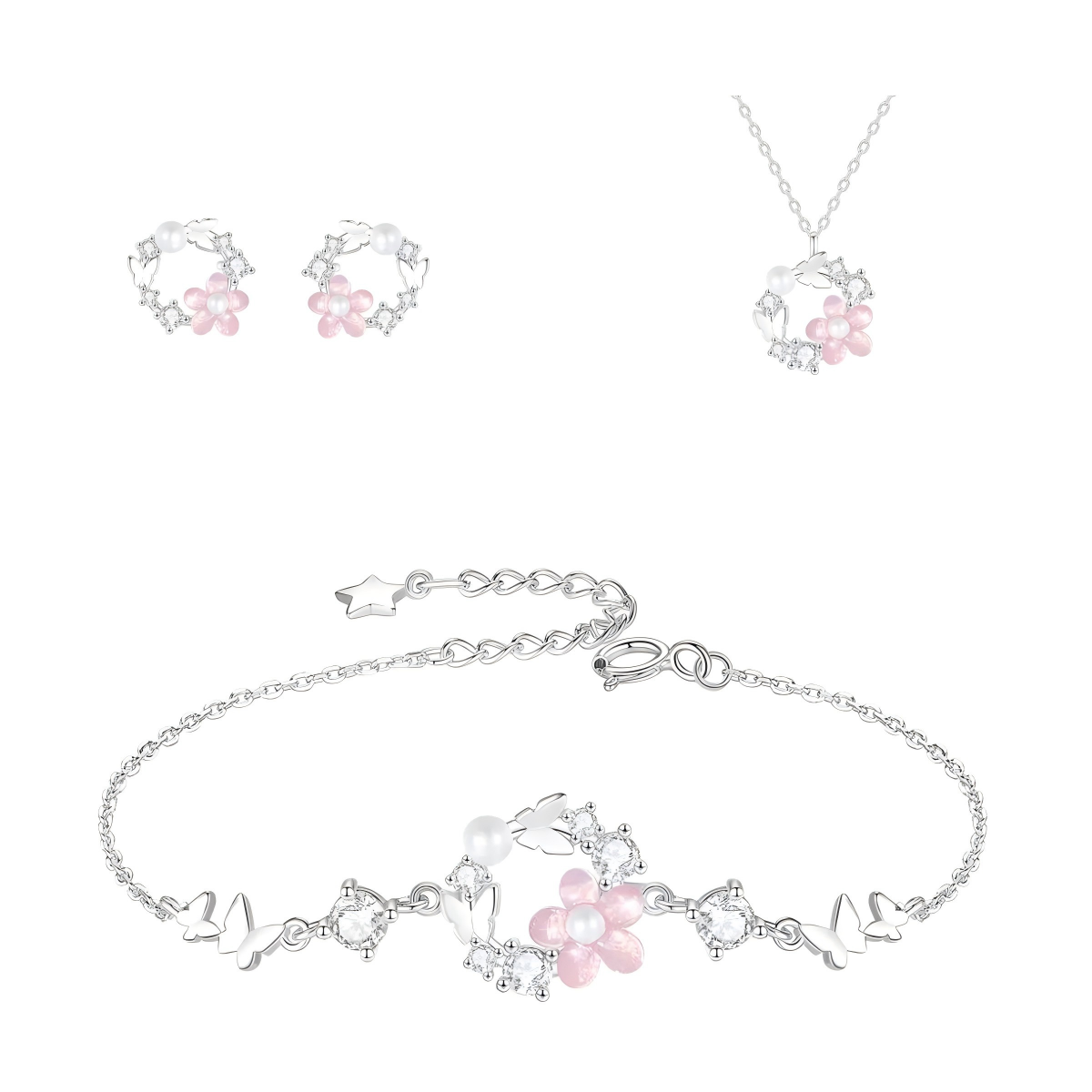 Garland S925 Sterling Silver Jewelry Set Necklace Bracelet Earrings