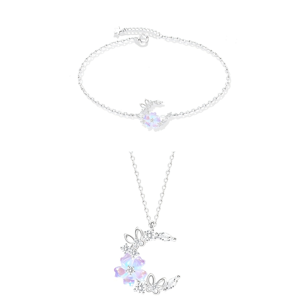 Moon Sakura S925 Silver Cherry Blossom Moon Jewelry Set