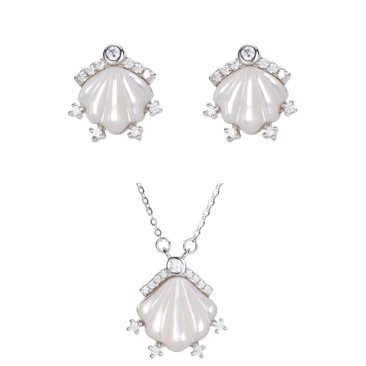 Pearl Tide Mother of Pearl Jewelry Set, S925 Sterling Silver Shell Necklace & Earrings