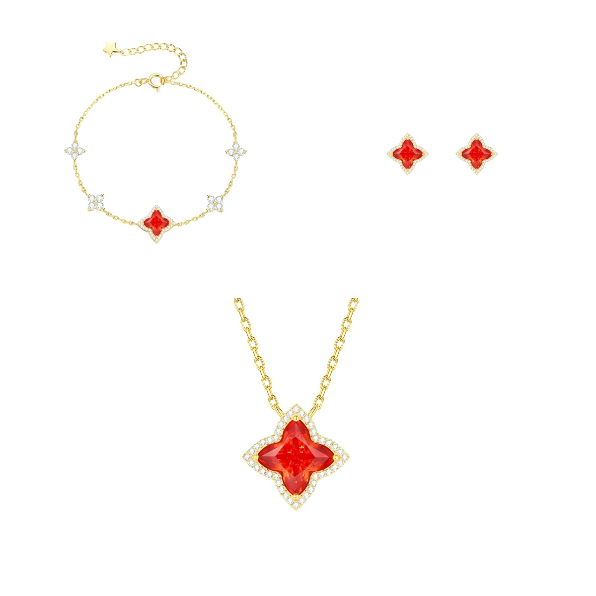 925 Sterling Silver Four Leaf Clover Jewelry Set