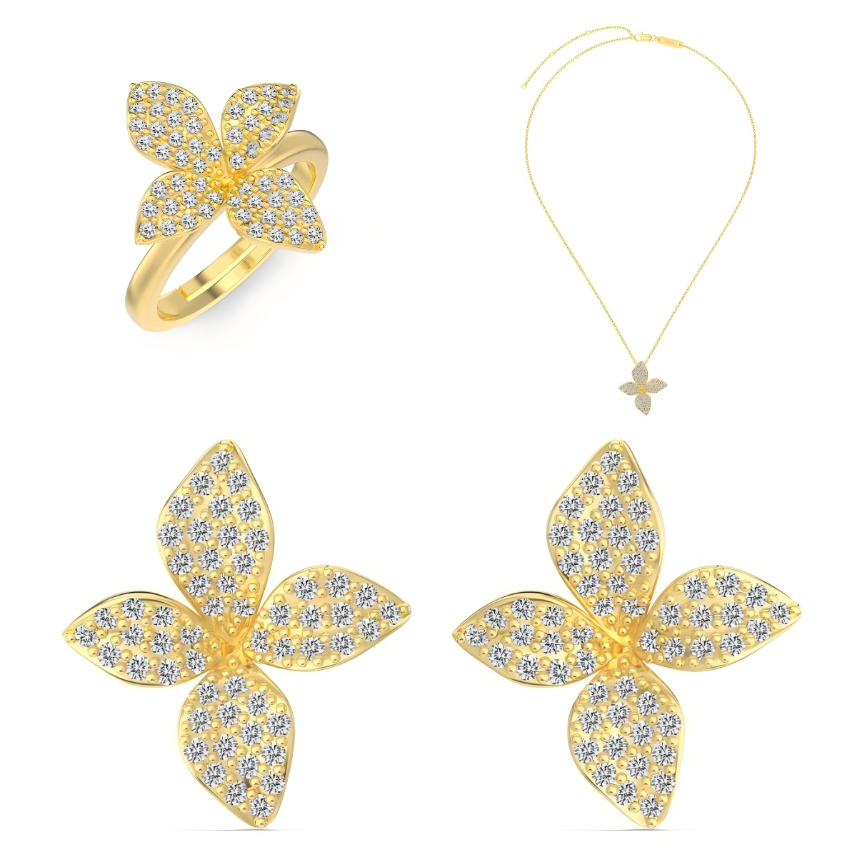Aurelia Bloom S925 Sterling Silver Flower Zircon Necklace Earrings Ring Set