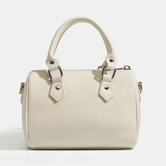 Women's Pebbled Cowhide Boston Barrel Bag with Detachable Strap