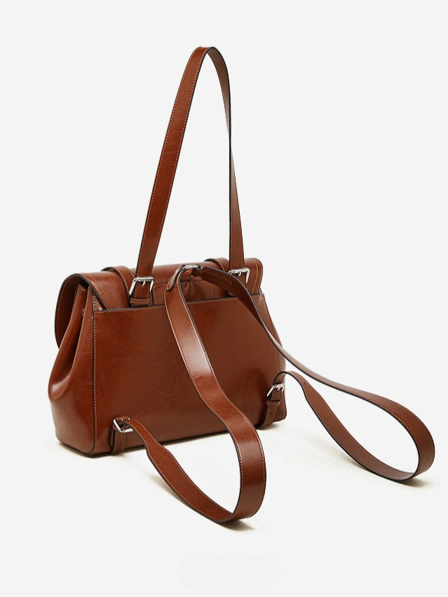Women's Oil-Waxed Cowhide Convertible Flap Backpack