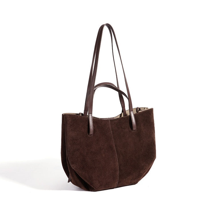 Women's Genuine Suede Tote Bag with Detachable Pouches