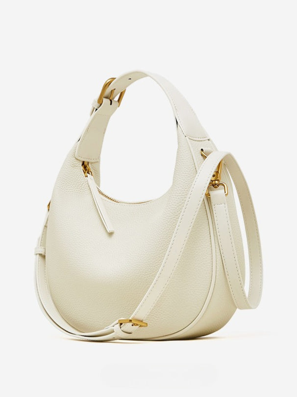 Women's Pebbled Cowhide Half-Moon Hobo Bag with Adjustable Strap
