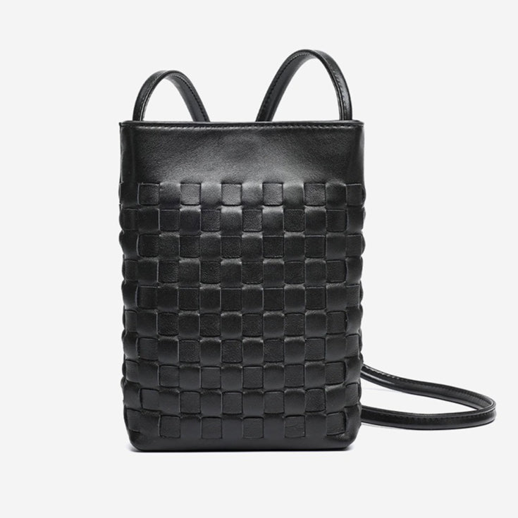 Women's Woven Sheepskin Mini Phone Bag with Adjustable Strap