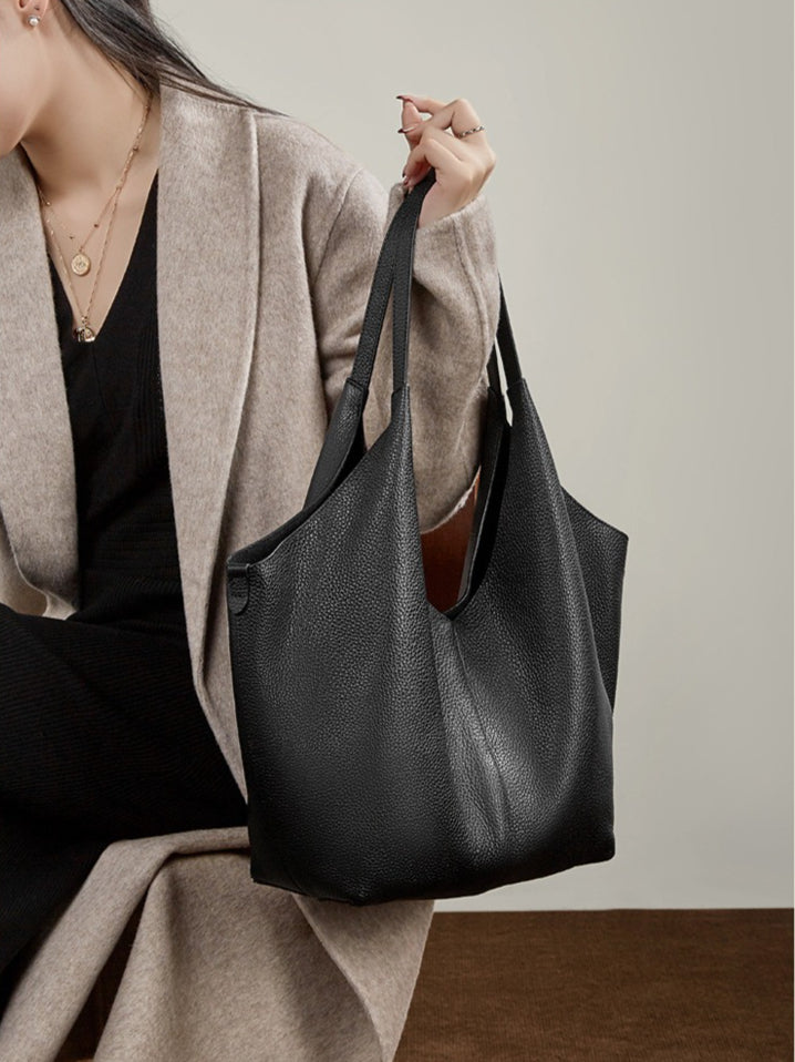 Women's Pebbled Cowhide V-Cut Hobo Shoulder Bag