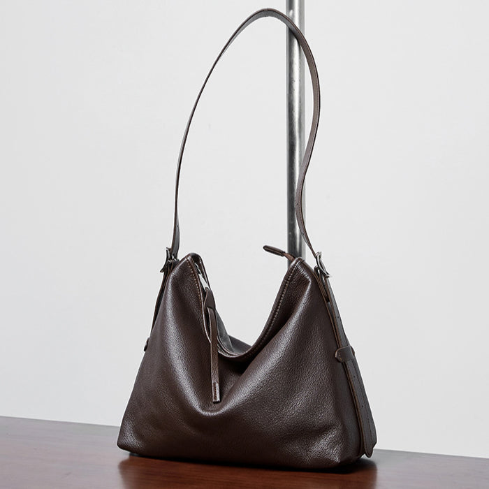 Women's Genuine Leather Retro Shoulder Tote Bag with Lock Detail