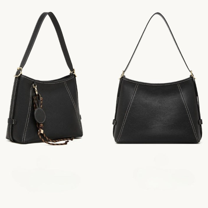 Women's Full-Grain Cowhide Contrast Stitch Hobo Bag