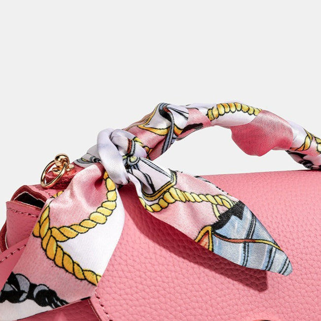 Women's Pebbled Cowhide Scarf Handle Chain Crossbody Bag