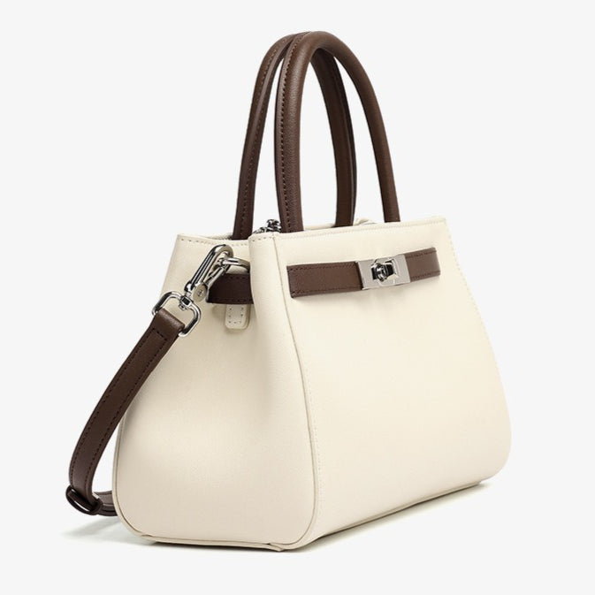 Women's Nappa Cowhide Turn-Lock Satchel with Detachable Strap