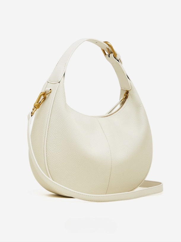 Women's Pebbled Cowhide Half-Moon Hobo Bag with Adjustable Strap
