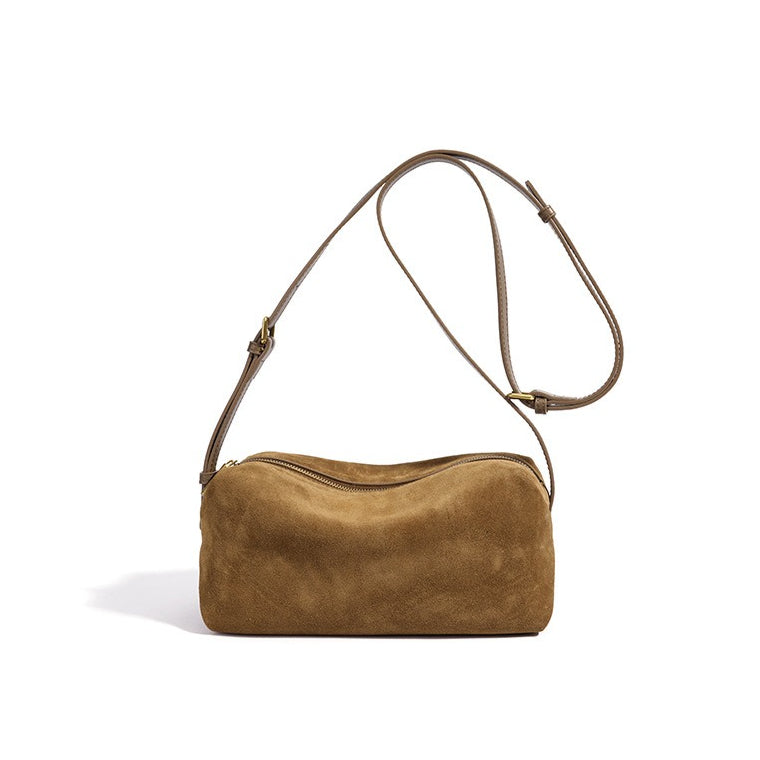 Women's Suede Leather Slouchy Clutch Bag with Adjustable Strap