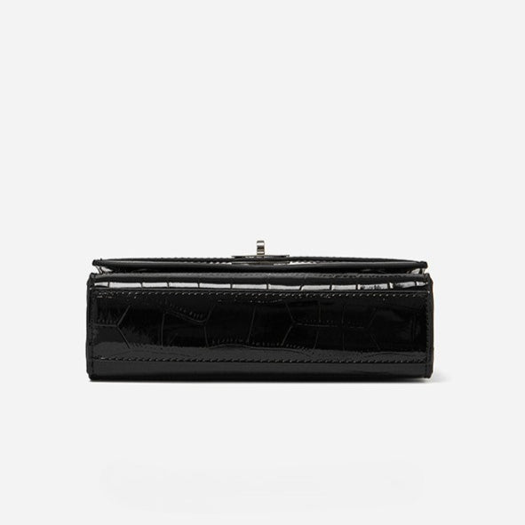 Women's Glossy Croc Cowhide Twist-Lock Envelope Bag