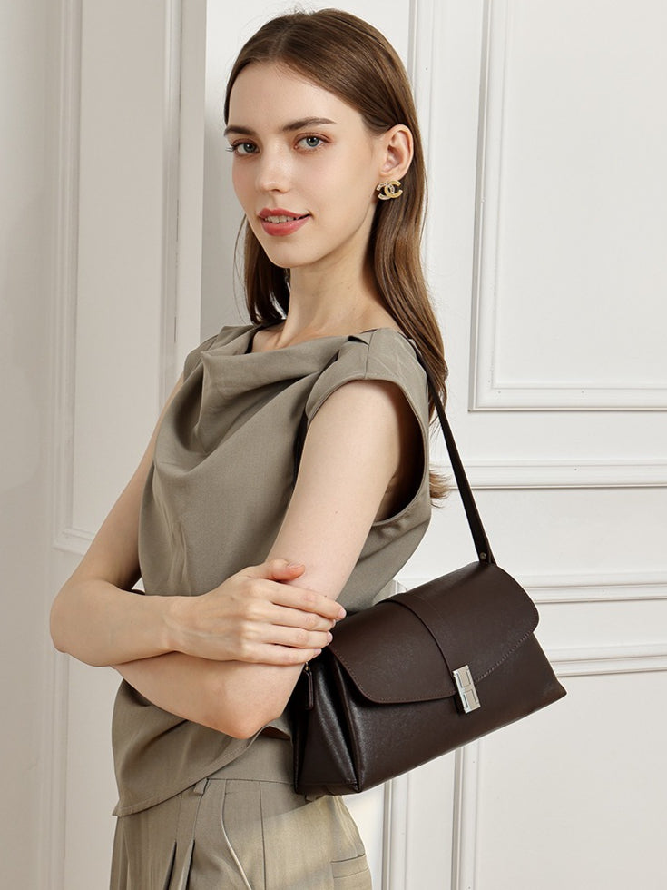 Women's Full-Grain Cowhide H-Buckle Flap Shoulder Bag