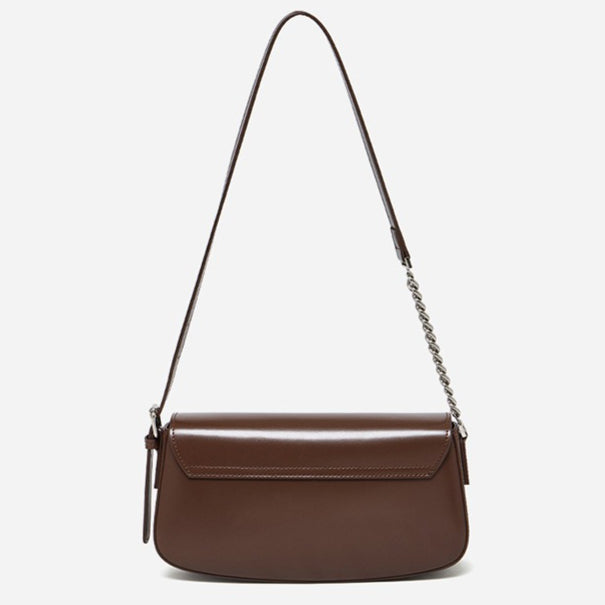 Women's Soft Cowhide Baguette Saddle Bag with Chain Strap